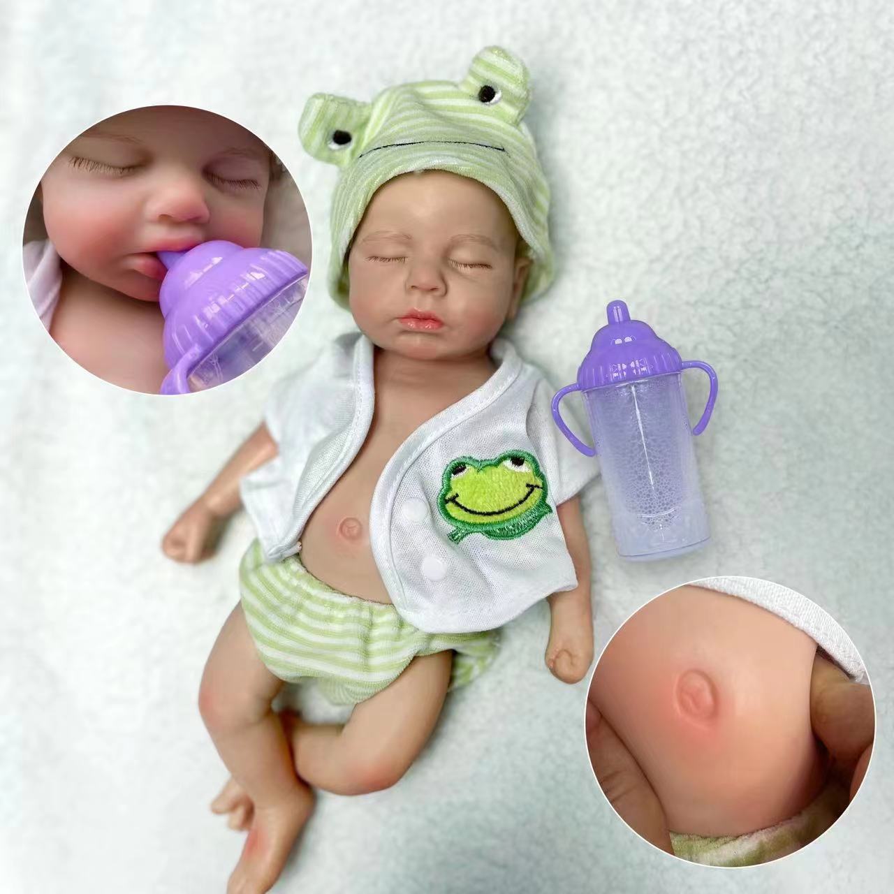 33cm Soft Solid Silicone LouLou Reborn Baby Doll Girl and Boy Lifelike Toy Newborn Green Frog