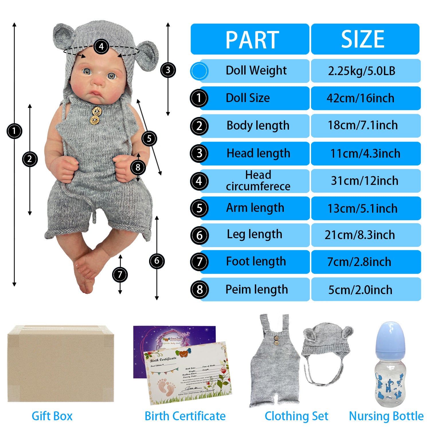 16 inch Full Body Soft Solid Silicone Bebe Reborn Boy 3D Painted Handmade Newborn Doll Boneca Reborn - Reborn With Love Baby Dolls Store