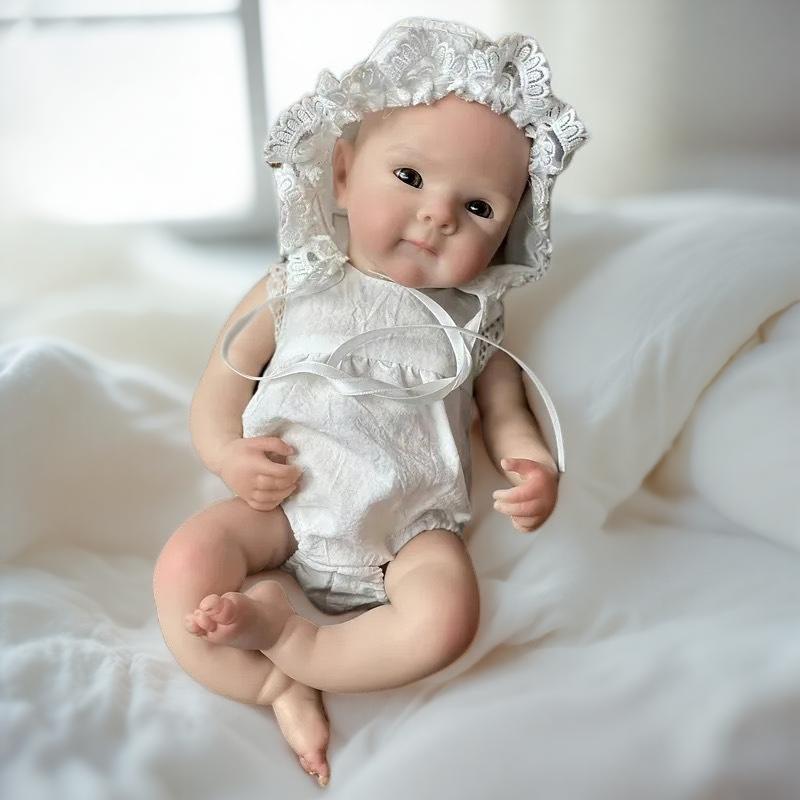 13Inch/33cm Adorable Reborn Silicone Girl Doll Bettie Can Open Mouth Whole Body Soft Solid Silicone Girl Handemade Painted Detailed Skin Newborn Baby Dolls With White Suit Best Gifts For Family