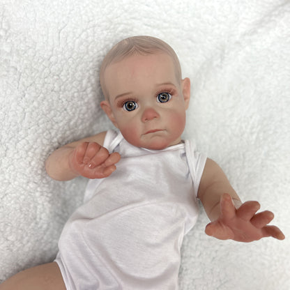 56cm/22Inch Doll, Artist Oil Painted Skin And Hair, Handmade Soft Silicone Vinyl Newborn Baby Dolls, Cuddly Open Eyes Lifelike Real Art Reborn Dolls Toy For Family, Gift