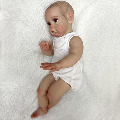 56cm/22Inch Doll, Artist Oil Painted Skin And Hair, Handmade Soft Silicone Vinyl Newborn Baby Dolls, Cuddly Open Eyes Lifelike Real Art Reborn Dolls Toy For Family, Gift