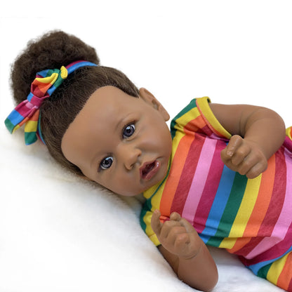 50cm African Saskia Bebe Reborn With Rooted Hair Handmade Soft Touch Feeling With 3D Painted Skin Lifelike Real Newborn Doll