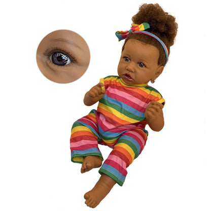 50cm African Saskia Bebe Reborn With Rooted Hair Handmade Soft Touch Feeling With 3D Painted Skin Lifelike Real Newborn Doll