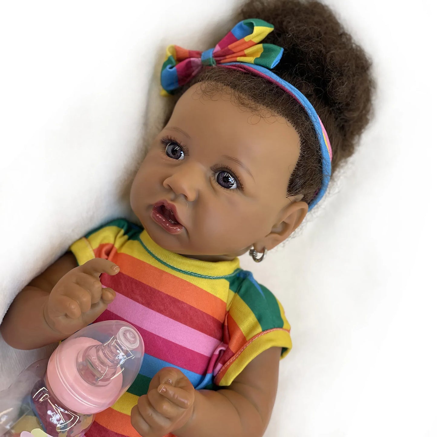 50cm African Saskia Bebe Reborn With Rooted Hair Handmade Soft Touch Feeling With 3D Painted Skin Lifelike Real Newborn Doll