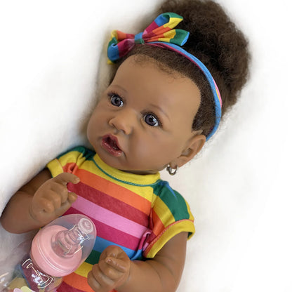 50cm African Saskia Bebe Reborn With Rooted Hair Handmade Soft Touch Feeling With 3D Painted Skin Lifelike Real Newborn Doll