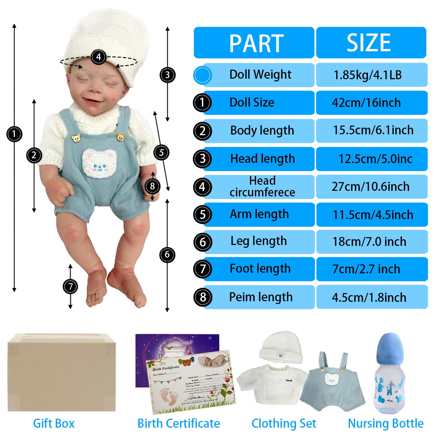 42cm April Whole Body Solid Silicone Bebe Reborn Boy With Rooted Hair Lifelike Reborn Doll Boneca Reborn Corpo De Silicone Doll - Reborn With Love Baby Dolls Store