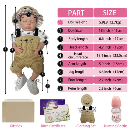 18" 45cm Boy Full Body Soft Solid Silicone Bebe Reborn Dolls Handmade Painted Newborn Baby Doll For Kids Gift