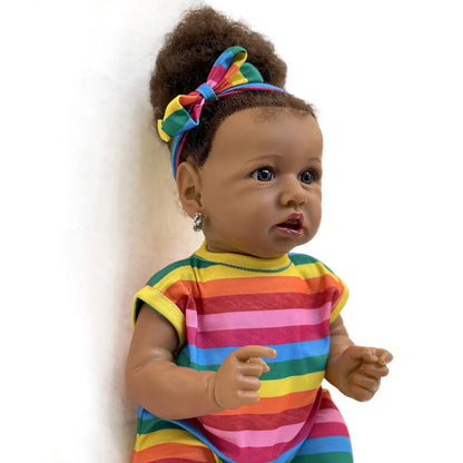 50cm African Saskia Bebe Reborn With Rooted Hair Handmade Soft Touch Feeling With 3D Painted Skin Lifelike Real Newborn Doll