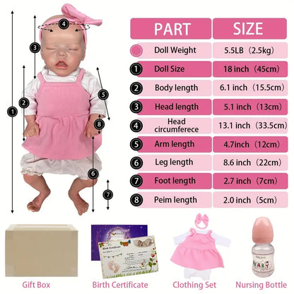 18"Painted Girl Twins A Reborn Dolls Full Soft Solid Silicone Finished Realistic Sleeping Newborn Baby Dolls Boneca Reborn Corpo De Silicone