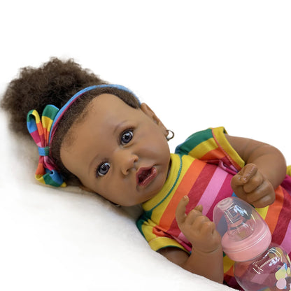 50cm African Saskia Bebe Reborn With Rooted Hair Handmade Soft Touch Feeling With 3D Painted Skin Lifelike Real Newborn Doll