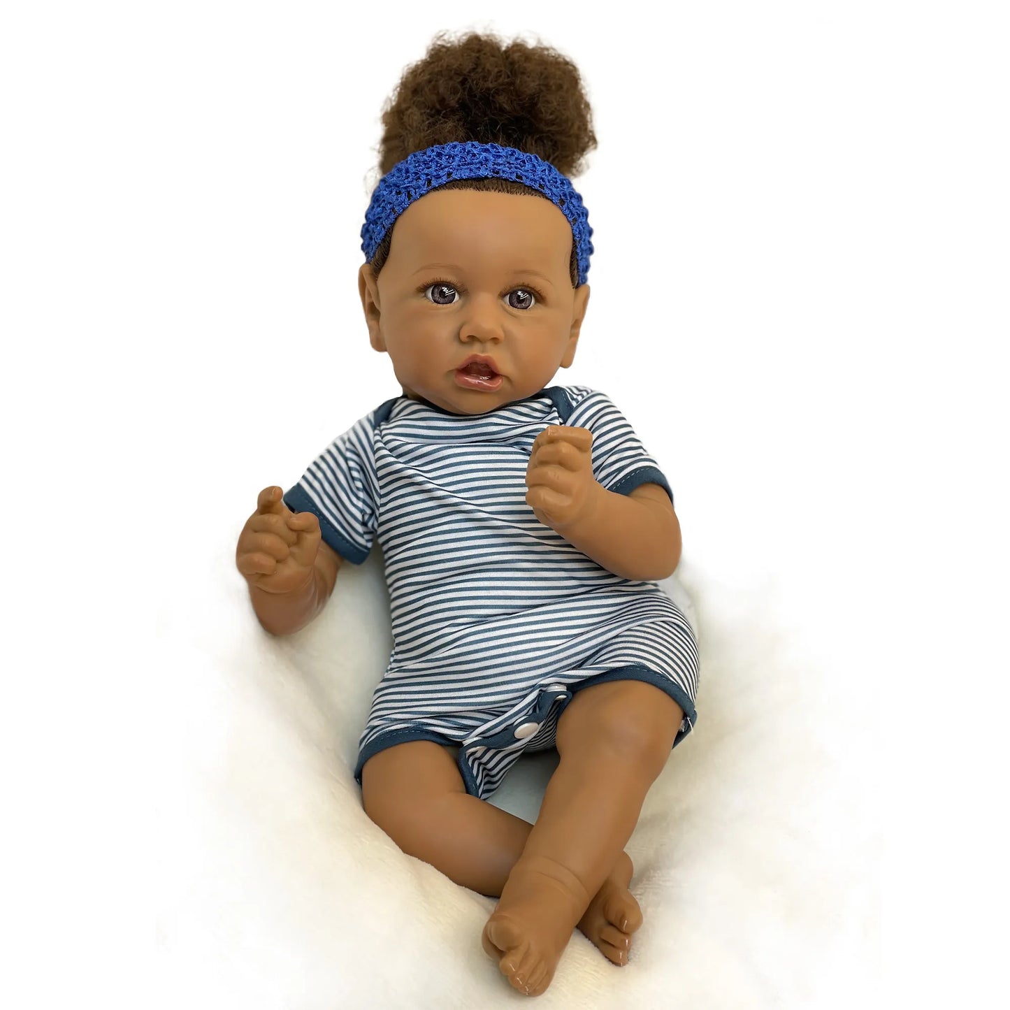 20inch 50cm African Skin Saskia Bebe Reborn Doll With Rooted Hair Handmade Soft Touch Cloth Body Feeling With 3D Painted Skin Lifelike Real Doll Gift Blue