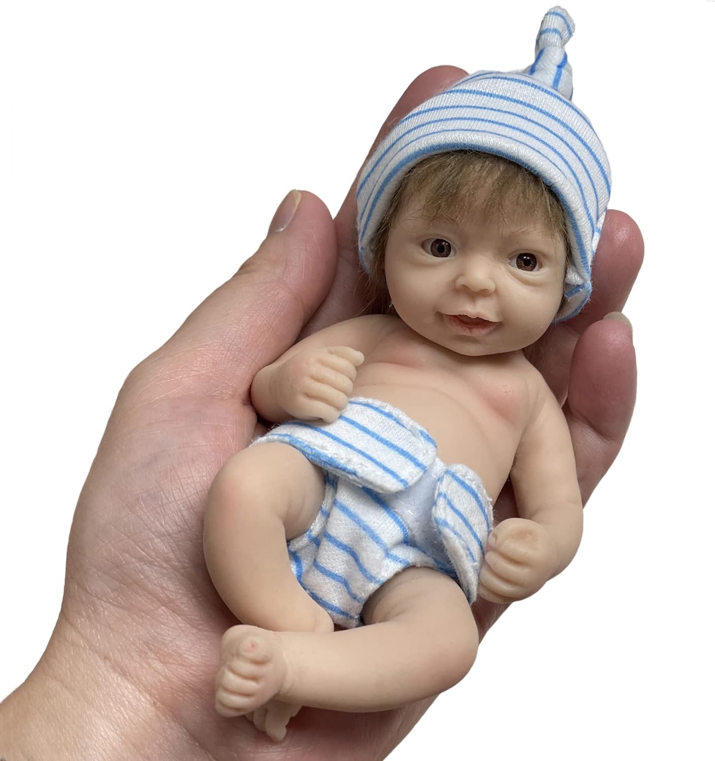 Reborn Baby Dolls Silicone Boys Full Body, 6 Inch Miniature Lifelike Solid Silicone Babies Doll with Open Eyes Toy Gift for Kids Collectors