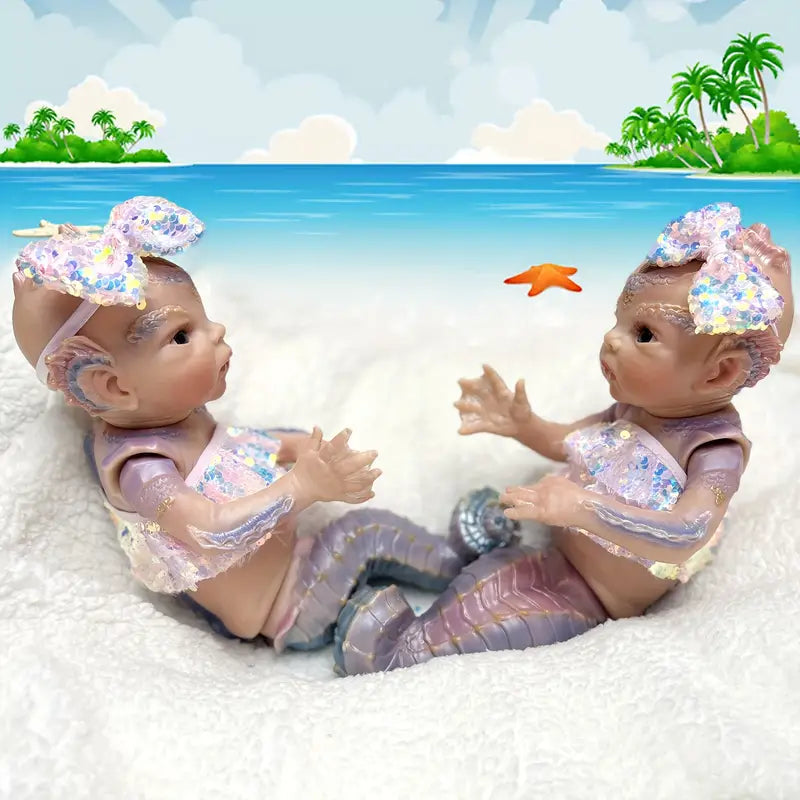 15.35inch Cuddly Reborn Mermaid Doll With Rooted Hair Handmade Lifelike Newborn Baby Doll Toy Bikini Outfits For Birthday Gift