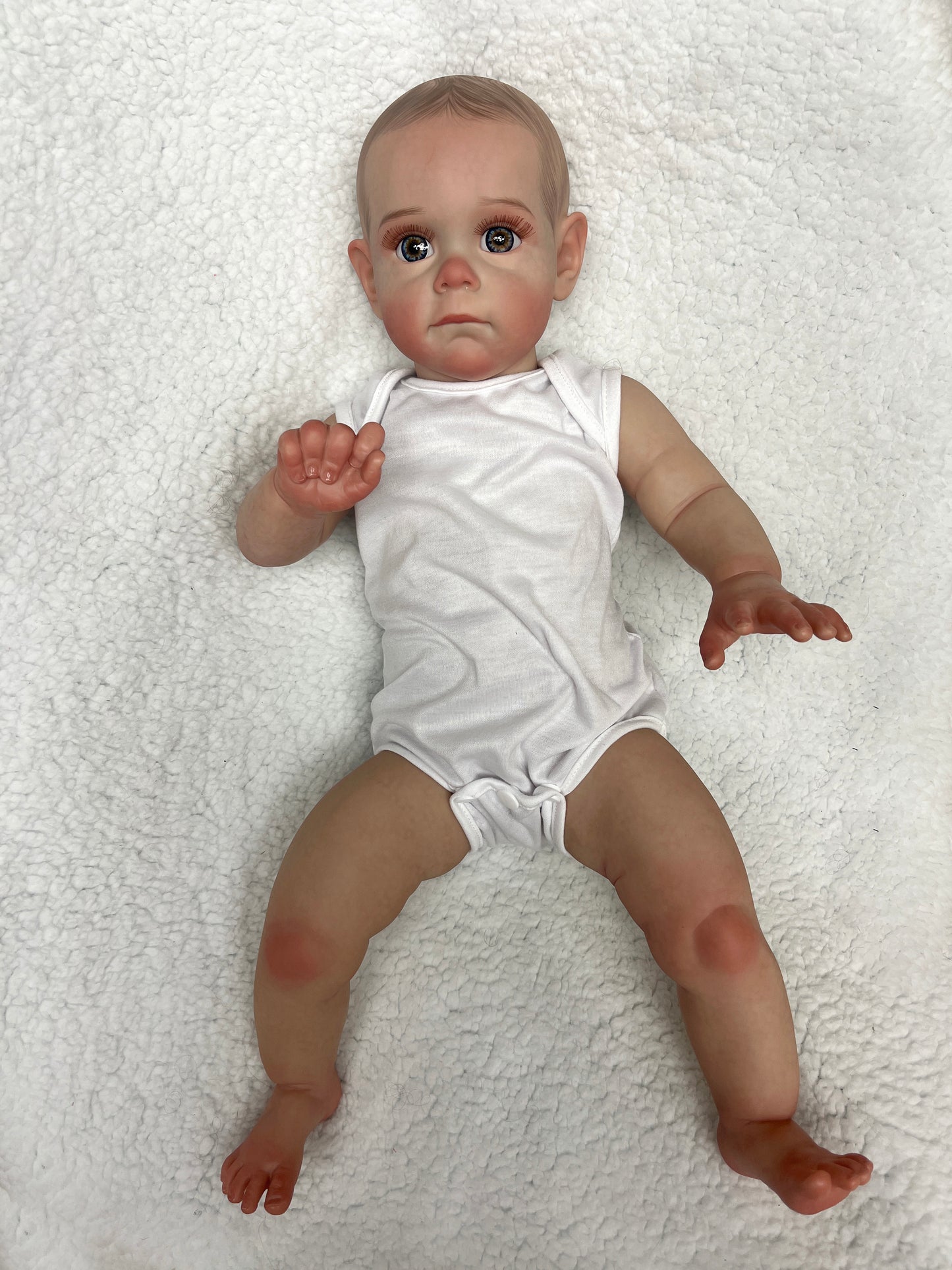 56cm/22Inch Doll, Artist Oil Painted Skin And Hair, Handmade Soft Silicone Vinyl Newborn Baby Dolls, Cuddly Open Eyes Lifelike Real Art Reborn Dolls Toy For Family, Gift