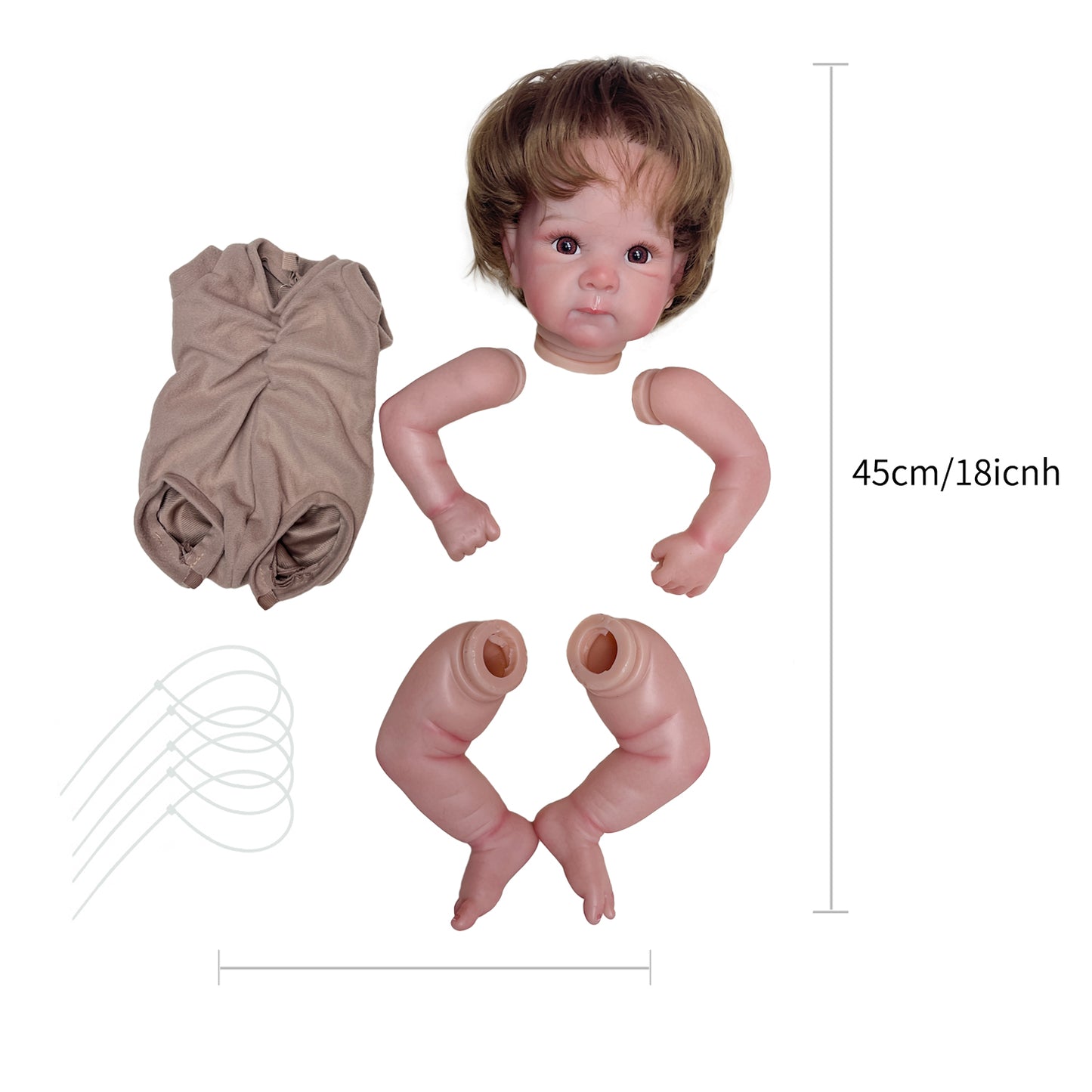 Bebe Reborn 45CM Doll Kits Bettie Unpainted and Painted Rooted Hair Parts DIY Blank Accessories De Boneca Acessórios - Reborn With Love Baby Dolls Store