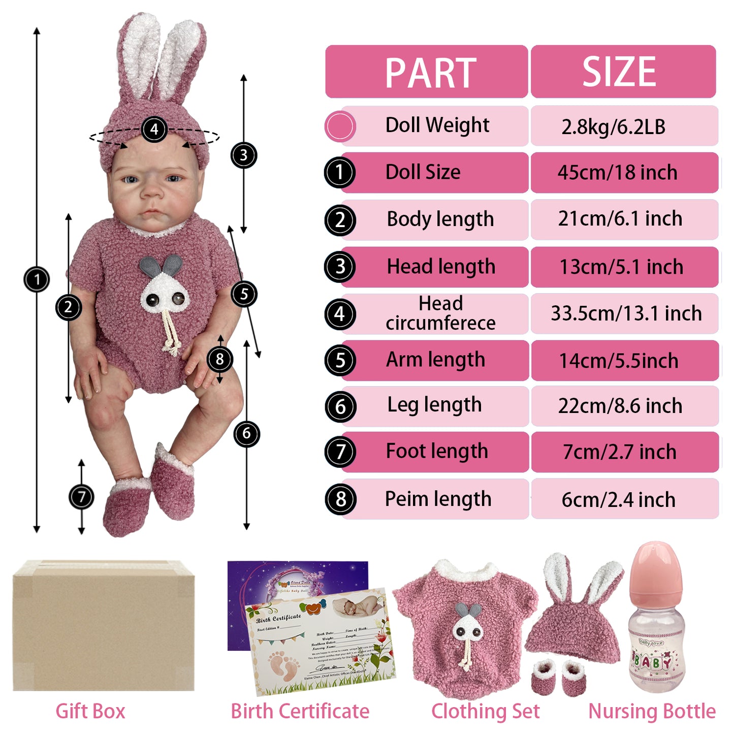 45cm Full Body Soft Solid Silicone XC061 Girl Bebe Reborn Handmade 3D Painted Skin Lifelike Newborn Doll - Reborn With Love Baby Dolls Store