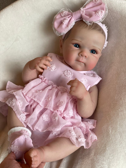 Reborn dolls--45cm Bettie with pink dress, vinly head/ cloth body