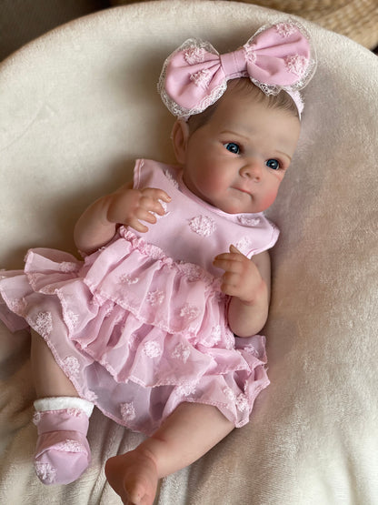 Reborn dolls--45cm Bettie with pink dress, vinly head/ cloth body