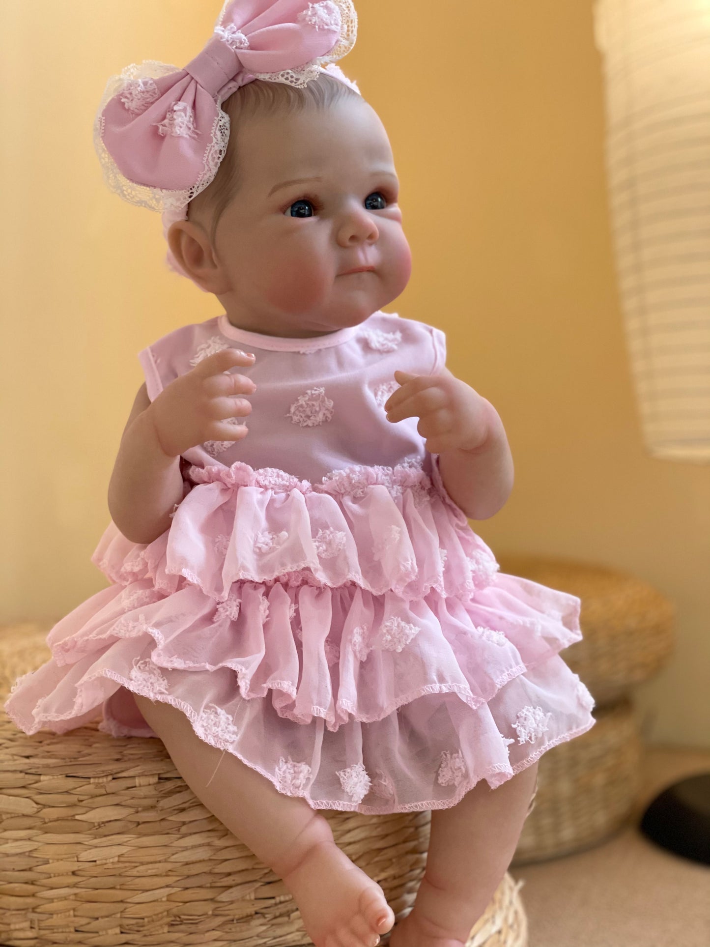 Reborn dolls--45cm Bettie with pink dress, vinly head/ cloth body