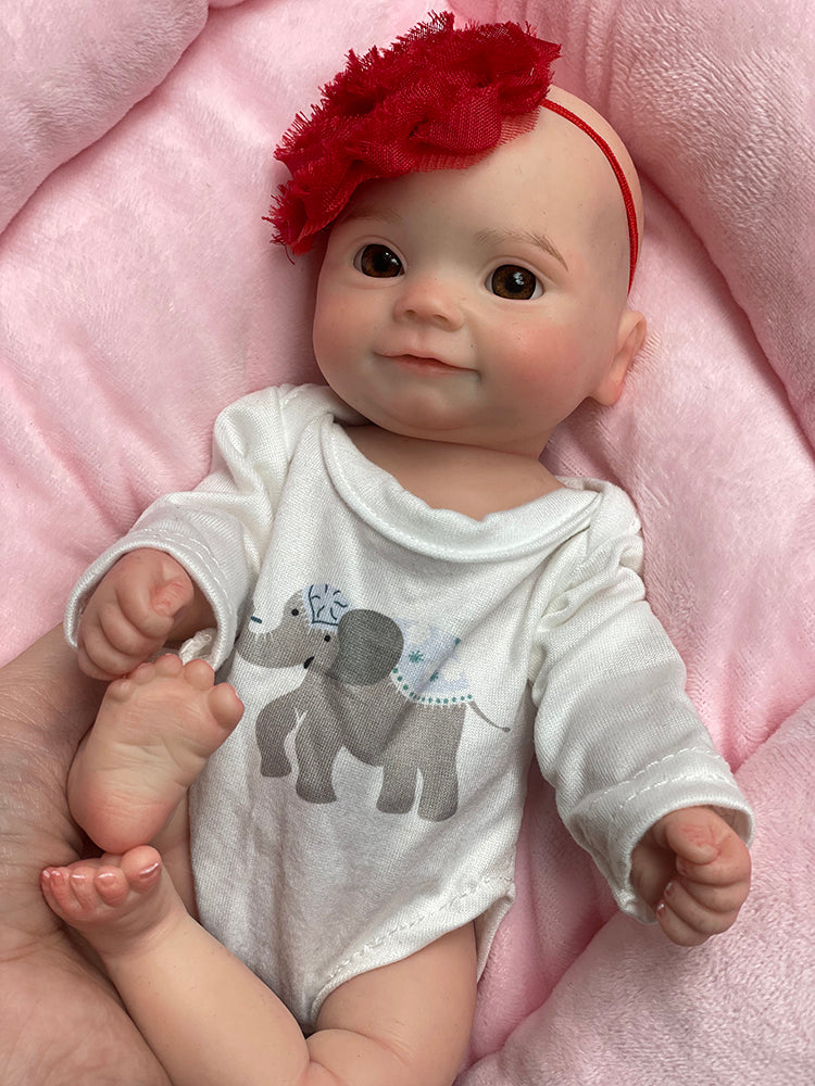 11 Inch Smiling Baby Doll Full Body Silicone Handmade Skin Details Lifelike Toddler For Anti-stress