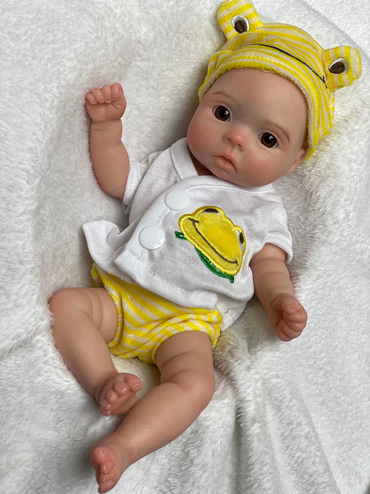 11 Inch Delicate Reborn Doll Full Solid Silicone With Soft Touch Feeling Lifelike Toddler Baby