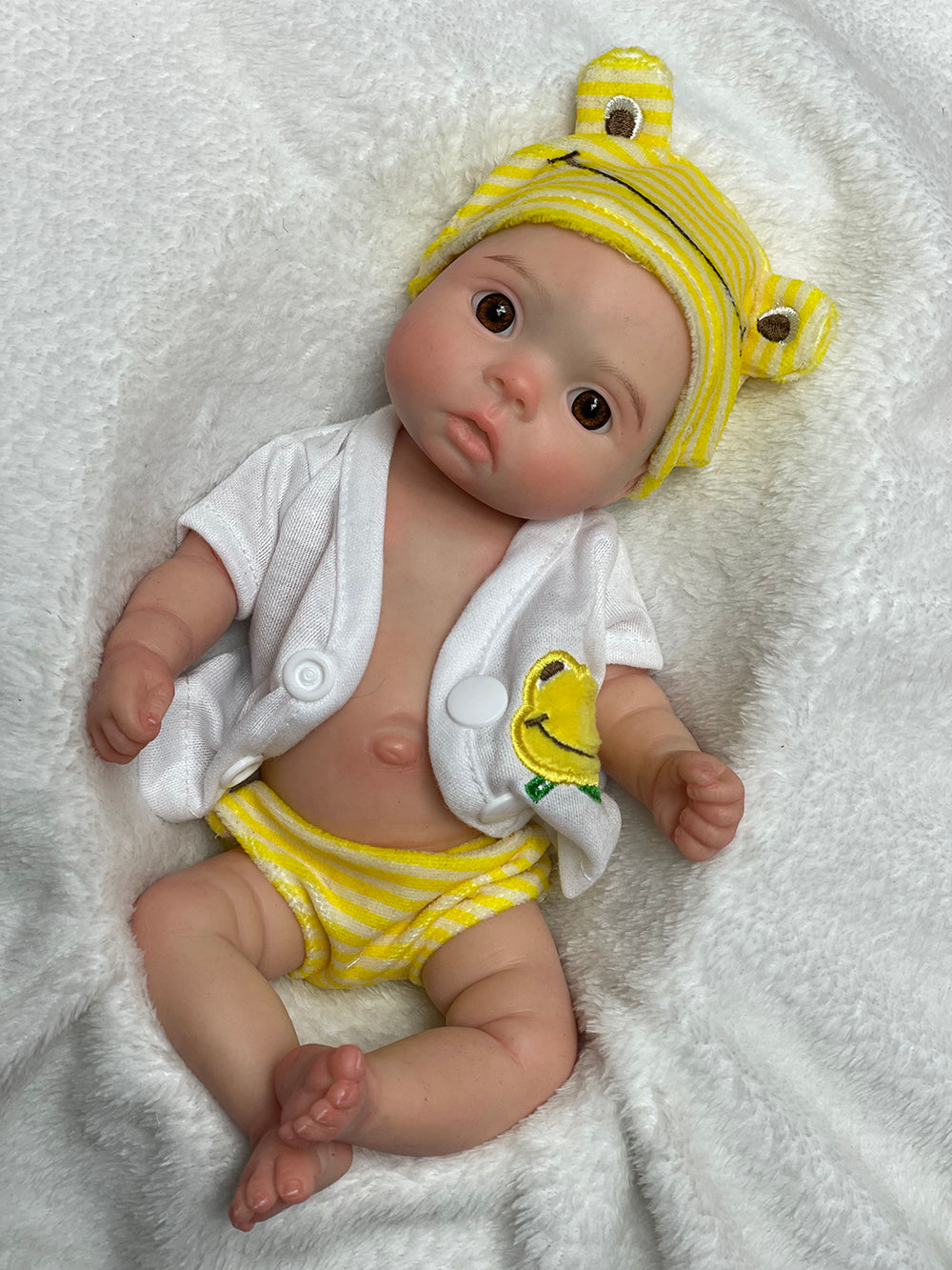 11 Inch Delicate Reborn Doll Full Solid Silicone With Soft Touch Feeling Lifelike Toddler Baby