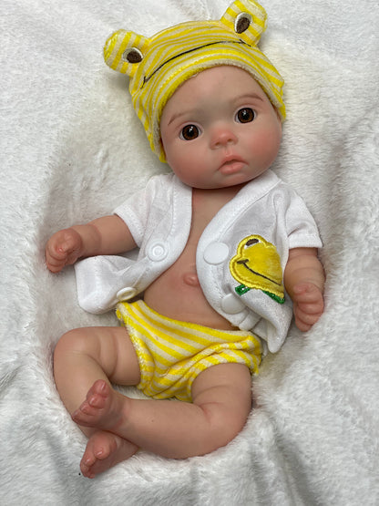 11 Inch Delicate Reborn Doll Full Solid Silicone With Soft Touch Feeling Lifelike Toddler Baby