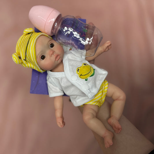 11 Inch Delicate Reborn Doll Full Solid Silicone With Soft Touch Feeling Lifelike Toddler Baby