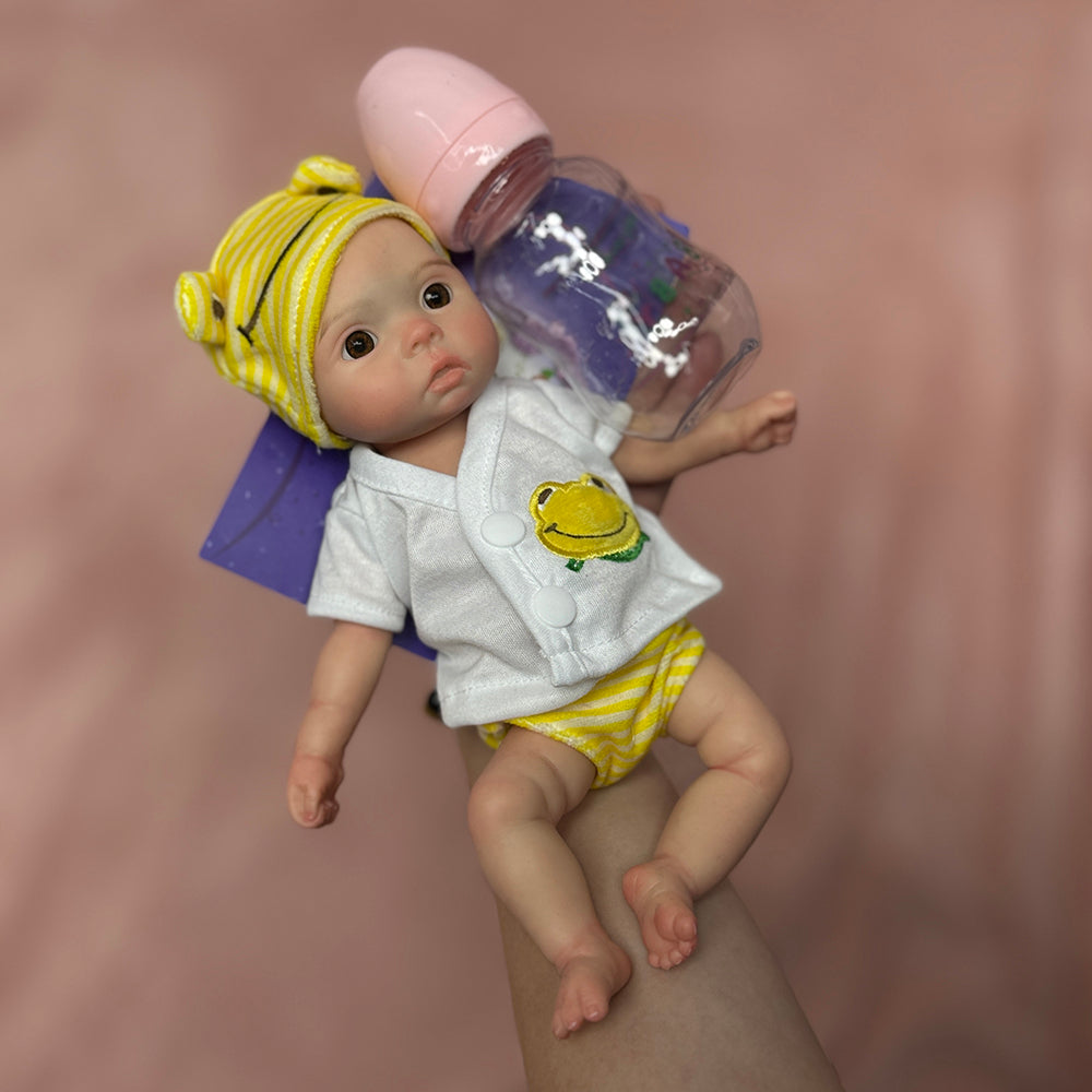 11 Inch Delicate Reborn Doll Full Solid Silicone With Soft Touch Feeling Lifelike Toddler Baby