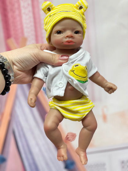 11 Inch Dark-skinned Doll Full Solid Silicone Reborn Baby With Bendable Limbs