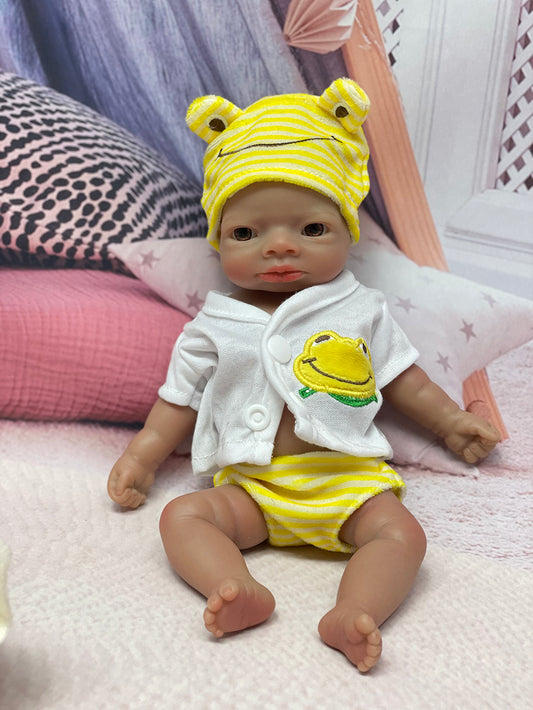 11 Inch Dark-skinned Doll Full Solid Silicone Reborn Baby With Bendable Limbs