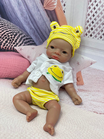 11 Inch Dark-skinned Doll Full Solid Silicone Reborn Baby With Bendable Limbs