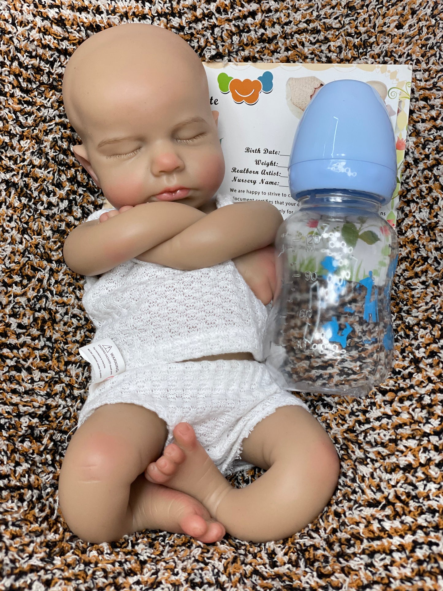 13 Inch Dark Skin Asleep LouLou Full Solid Silicone With Supple Touch Feeling Lifelike Reborn Toy