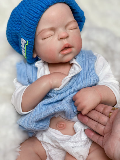 22 Inch Sleeping Reborn Toddler Full Solid Silicone Handmade Lifelike Baby Doll With 3D Skin