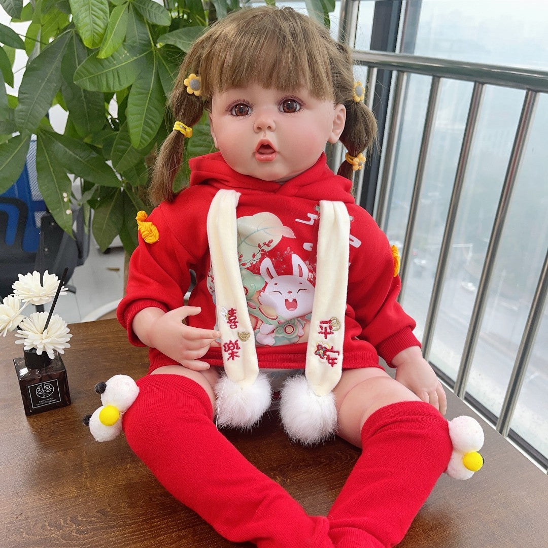 24 Inch Lovely Bebe Girl Erin Hand-painted Reborn Toddler With Rooted High Quality Fiber Hair For Children's Gift