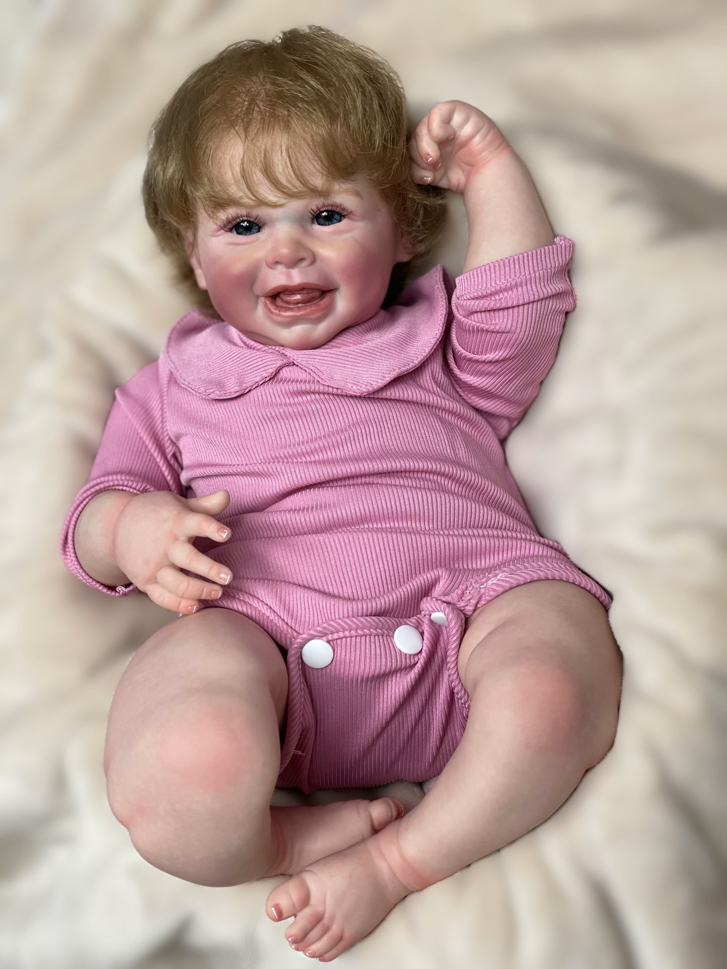 20 Inch Smiling Reborn Baby Doll Authentic Skin Texture Bebe With Hand Rooted Fiber Hair Doll For Collecting