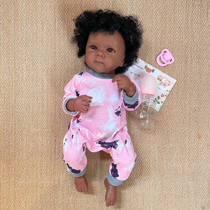 18 Inch Cool Dark Skin Bettie Full Vinyl Bebe Doll Hand-worked Lifelike Skin Details With Rooted Curly Hair Reborn Toddler