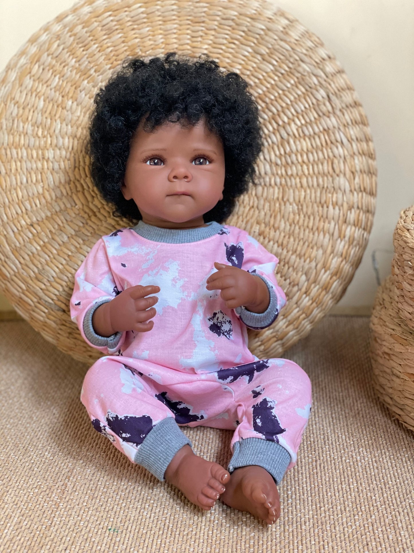 18 Inch Cool Dark Skin Bettie Full Vinyl Bebe Doll Hand-worked Lifelike Skin Details With Rooted Curly Hair Reborn Toddler