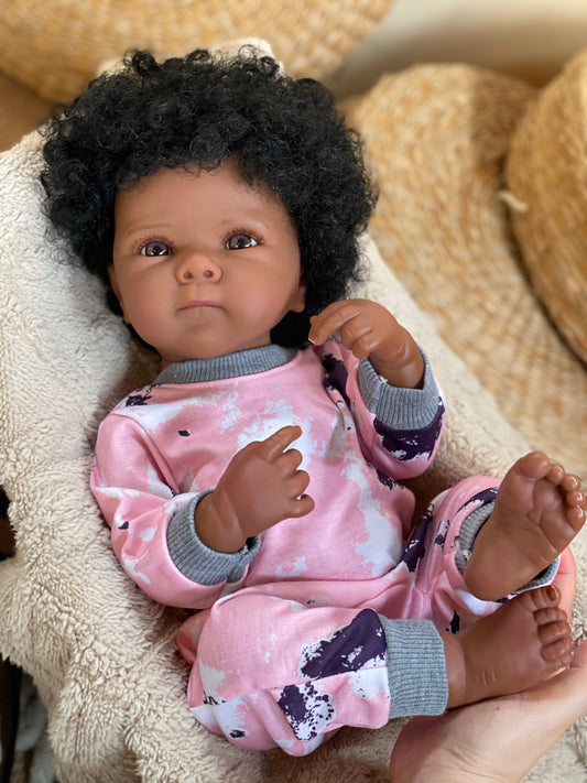 18 Inch Cool Dark Skin Bettie Full Vinyl Bebe Doll Hand-worked Lifelike Skin Details With Rooted Curly Hair Reborn Toddler