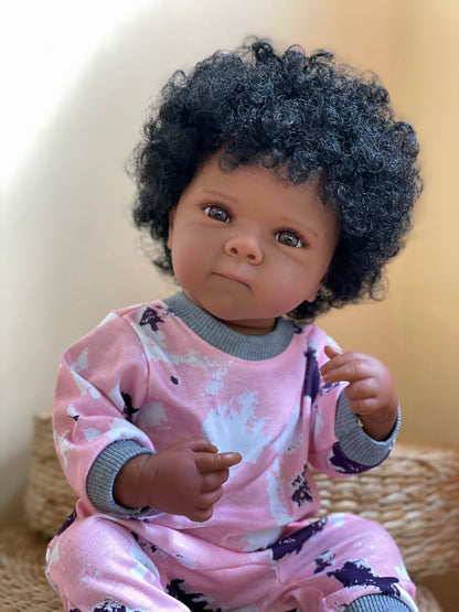 18 Inch Cool Dark Skin Bettie Full Vinyl Bebe Doll Hand-worked Lifelike Skin Details With Rooted Curly Hair Reborn Toddler