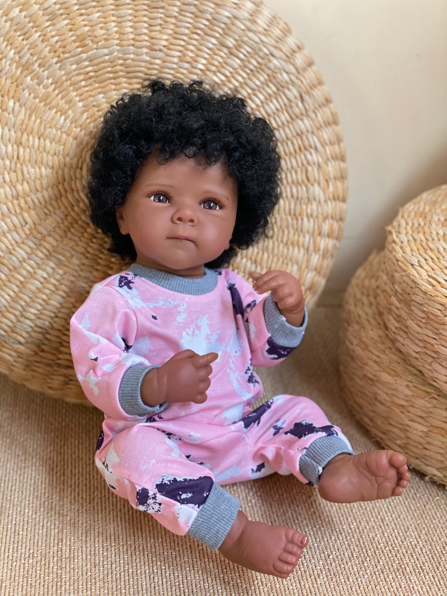 18 Inch Cool Dark Skin Bettie Full Vinyl Bebe Doll Hand-worked Lifelike Skin Details With Rooted Curly Hair Reborn Toddler