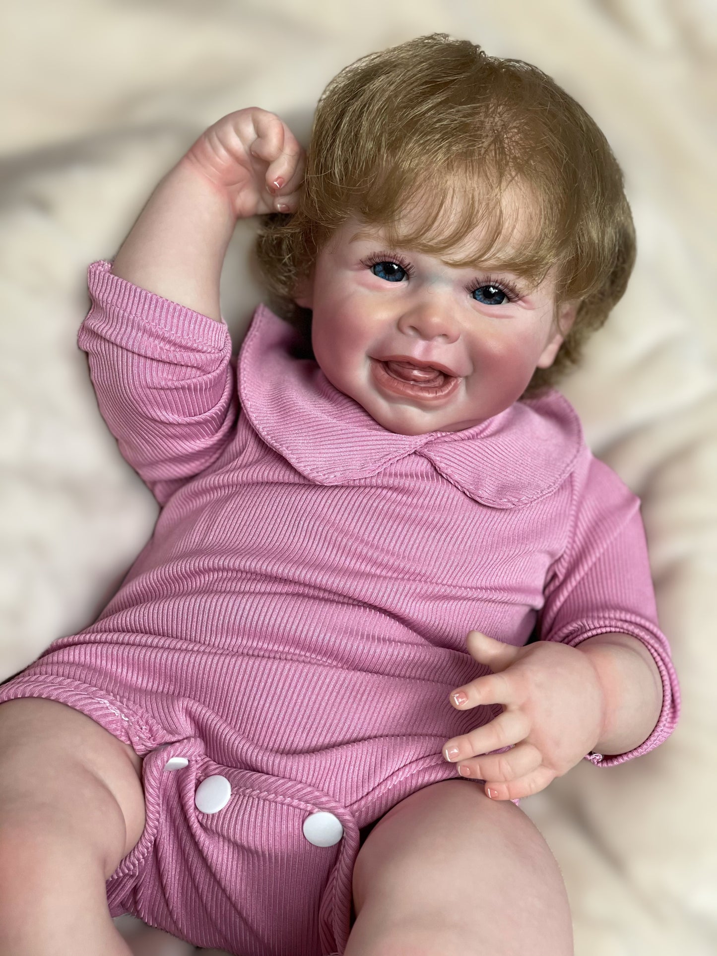 20 Inch Smiling Reborn Baby Doll Authentic Skin Texture Bebe With Hand Rooted Fiber Hair Doll For Collecting