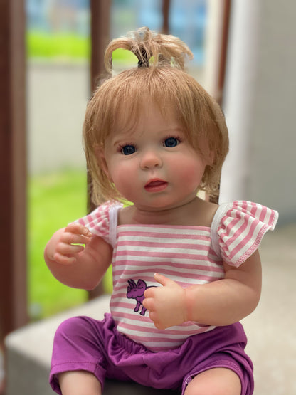 18 Inch Sweet Baby Girl Full Vinyl Baby With Beautiful Outfits Handmade Reborn Toddler With Rooted Fiber Hair