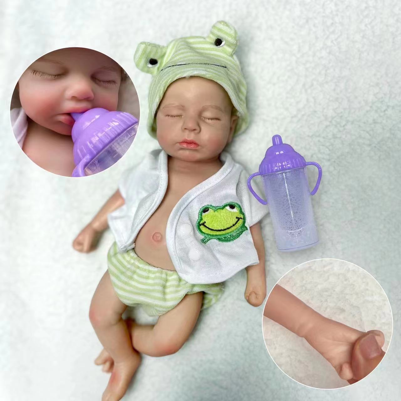 33cm Soft Solid Silicone LouLou Reborn Baby Doll Girl and Boy Lifelike Toy Newborn  Green Frog