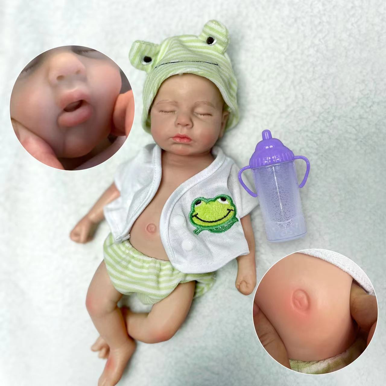 33cm Soft Solid Silicone LouLou Reborn Baby Doll Girl and Boy Lifelike Toy Newborn  Green Frog