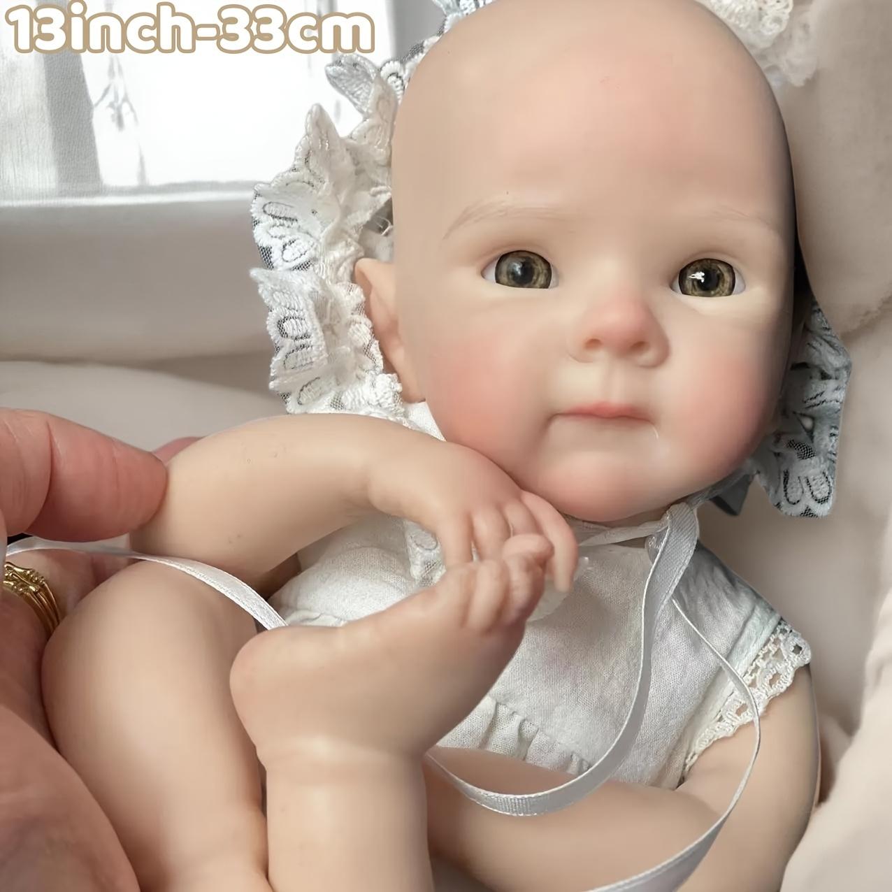 13Inch/33cm Adorable Reborn Silicone Girl Doll Bettie Can Open Mouth Whole Body Soft Solid Silicone Girl Handemade Painted Detailed Skin Newborn Baby Dolls With White Suit Best Gifts For Family