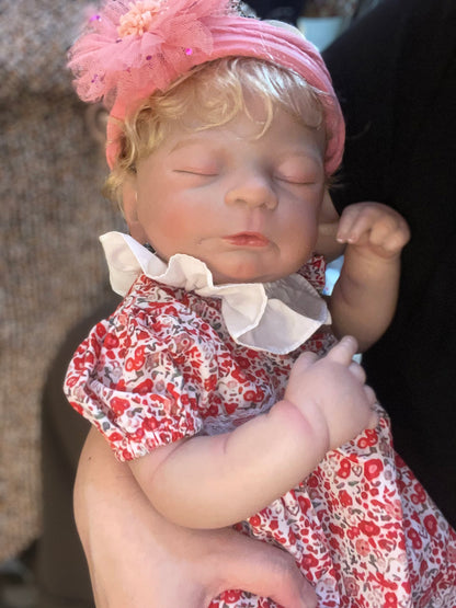 18 Inch Asleep Sweet Baby Girl Hand-drawn Details With Realistic Rooted Curly Hair Bonecas