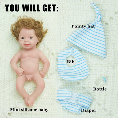 Reborn Baby Dolls Silicone Boys Full Body, 6 Inch Miniature Lifelike Solid Silicone Babies Doll with Open Eyes Toy Gift for Kids Collectors