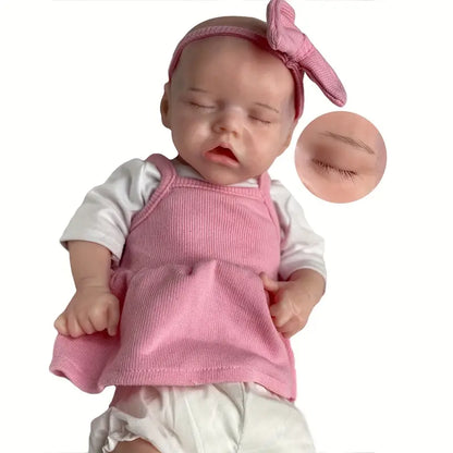 18"Painted Girl Twins A Reborn Dolls Full Soft Solid Silicone Finished Realistic Sleeping Newborn Baby Dolls Boneca Reborn Corpo De Silicone