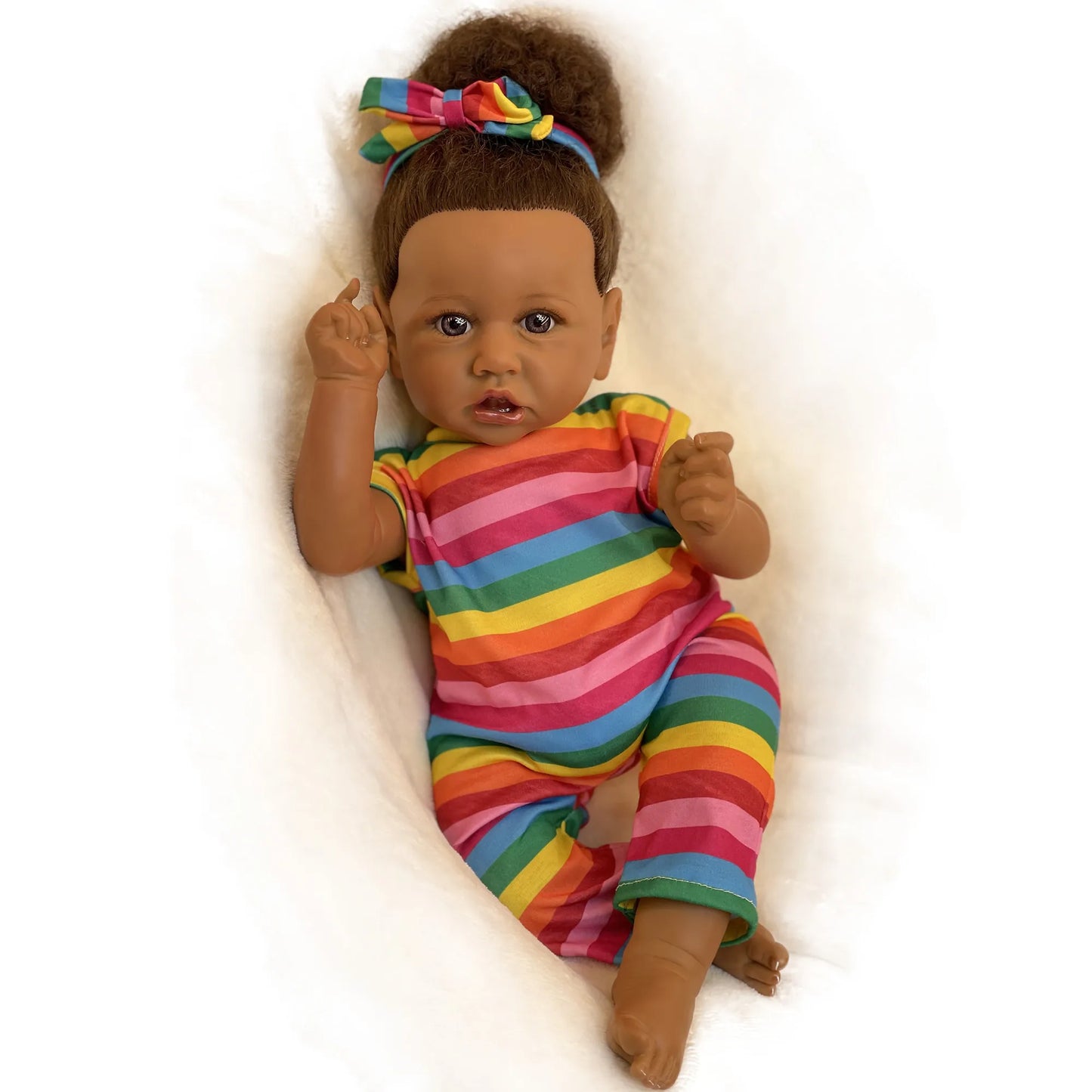 50cm African Saskia Bebe Reborn With Rooted Hair Handmade Soft Touch Feeling With 3D Painted Skin Lifelike Real Newborn Doll